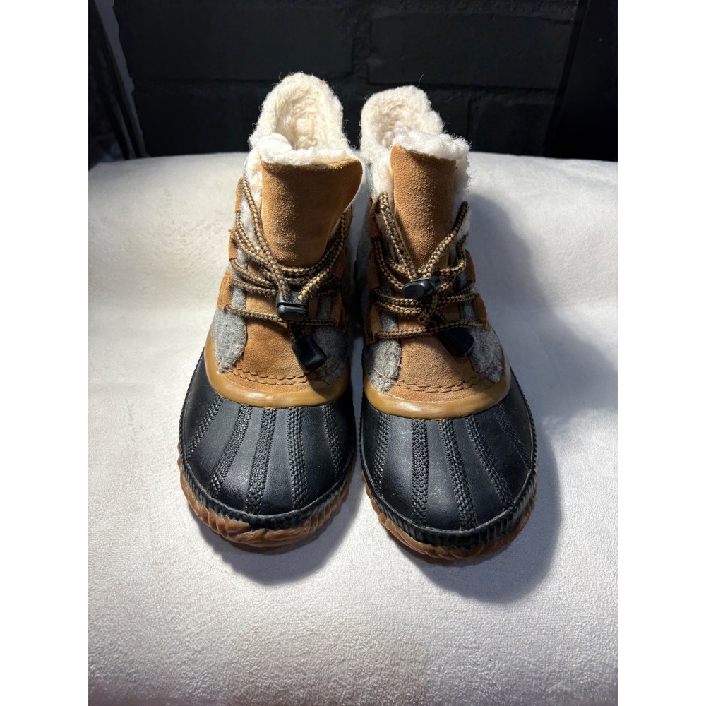 Sorel Out N About Plus Conquest Waterproof Boots Grey Tan Suede Felt Womens 8.5